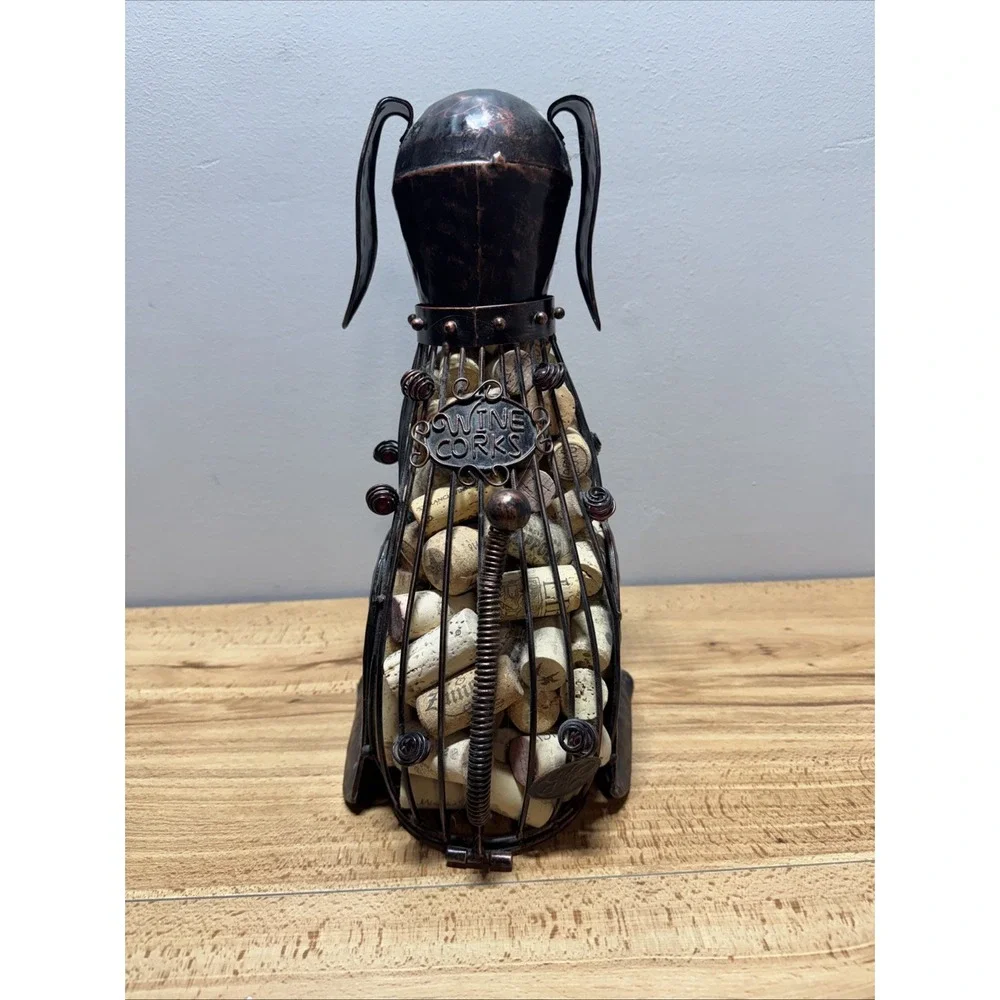Corky Metal Wire Dog Decorative Wine Cork Storage Container Bottle Holder Decor